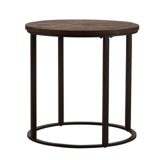 24" Natural Wood Solid Wood And Iron Round End Table - 24x24x24 - Bed ...